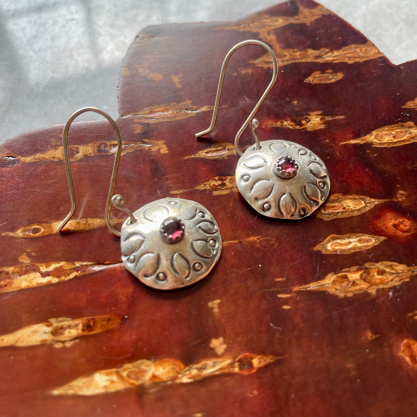 Garnet Stamped Sterling Silver Earrings