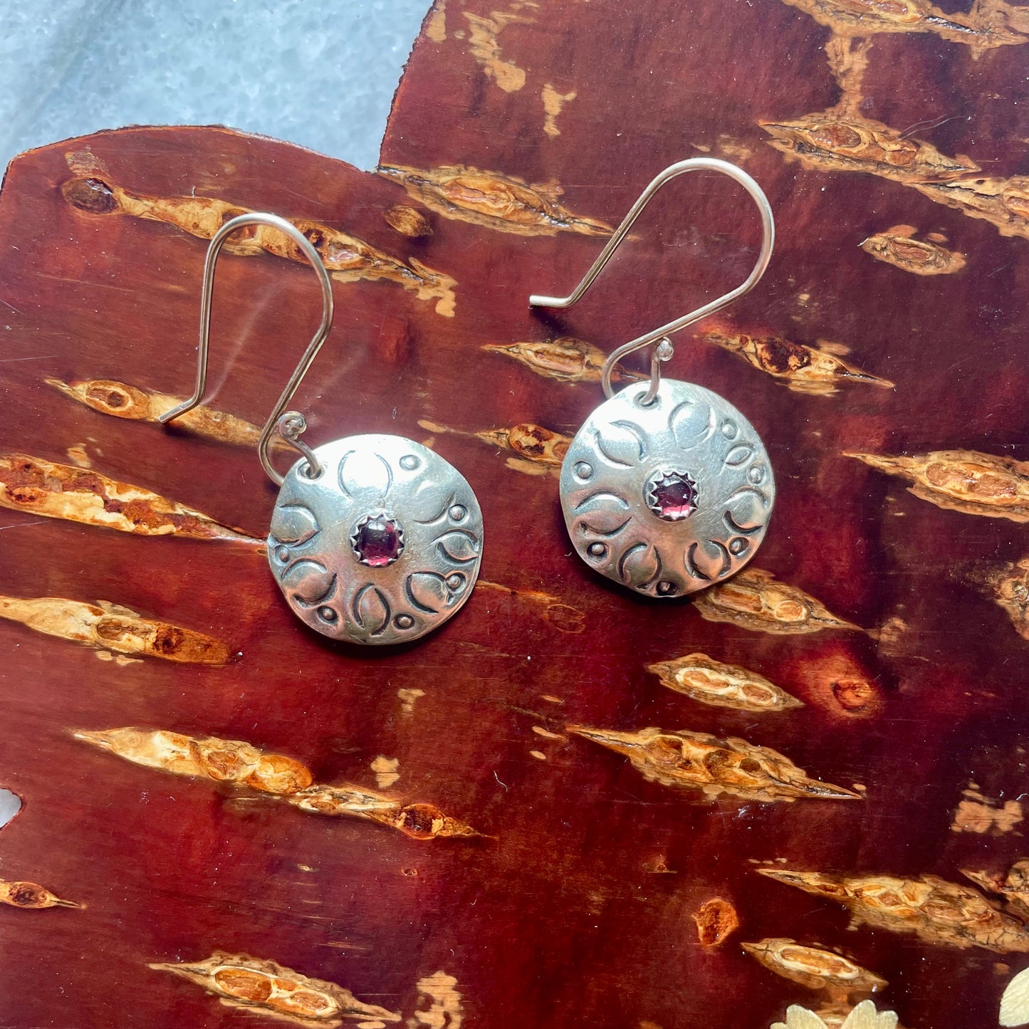 Garnet Stamped Sterling Silver Earrings