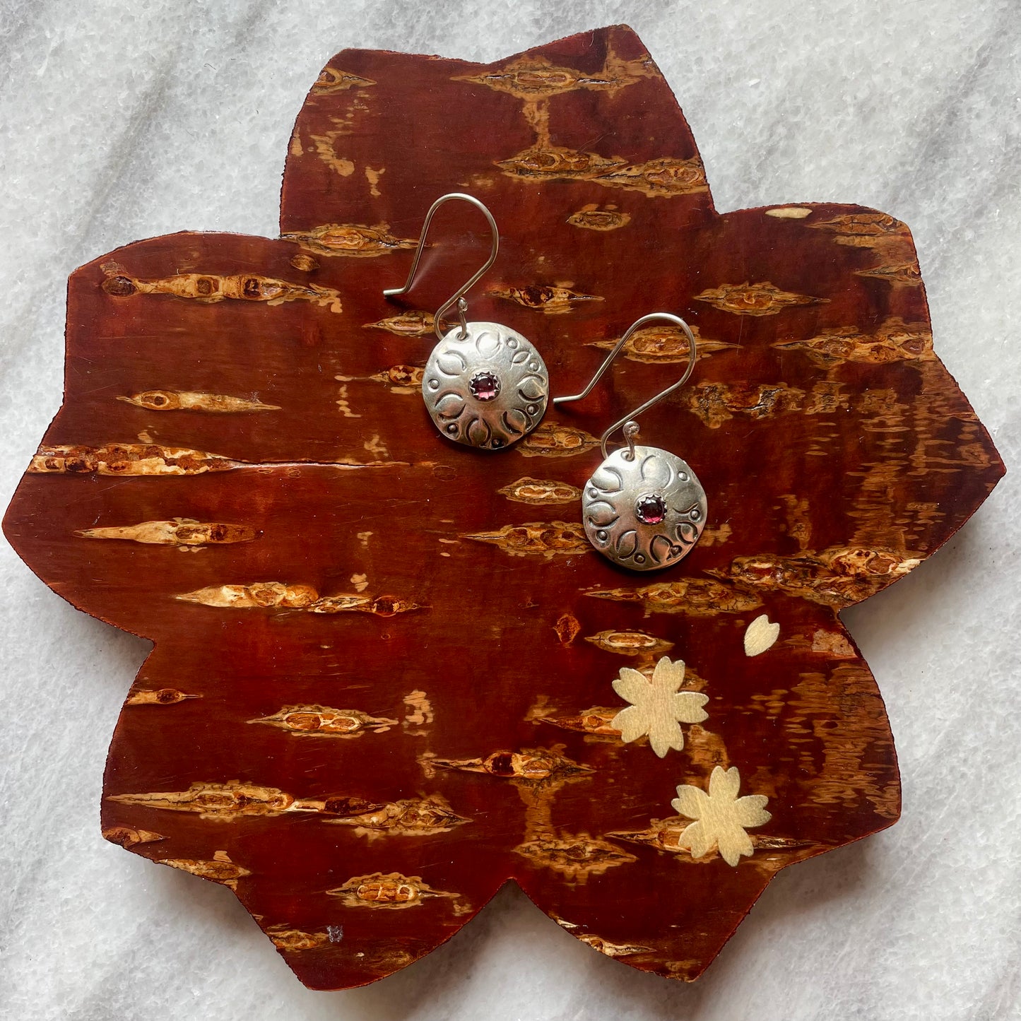 Garnet Stamped Sterling Silver Earrings