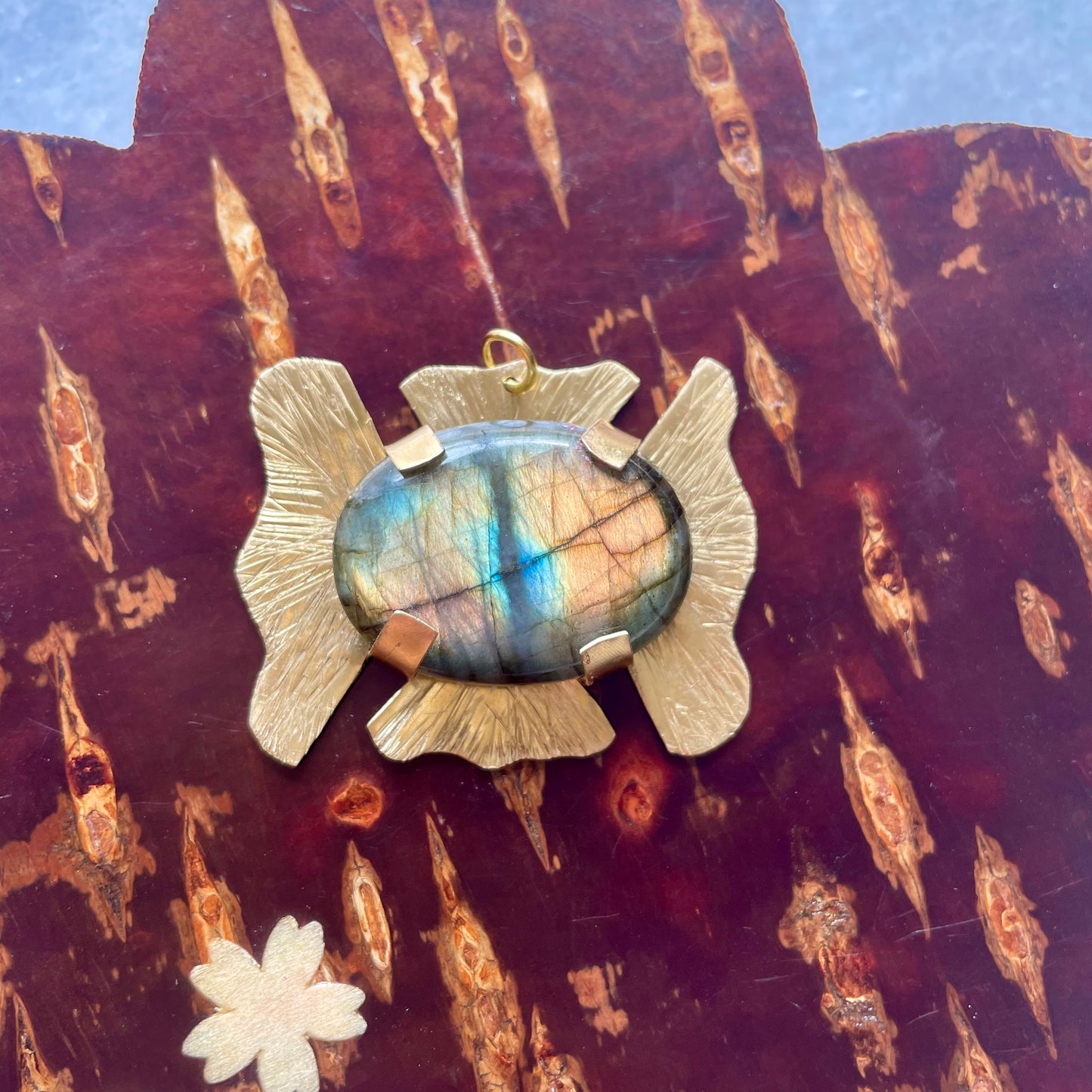 Dragon Eye Labradorite & Brass Pendant