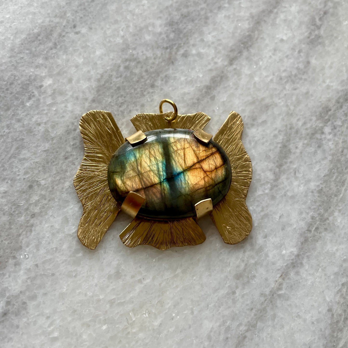 Dragon Eye Labradorite & Brass Pendant