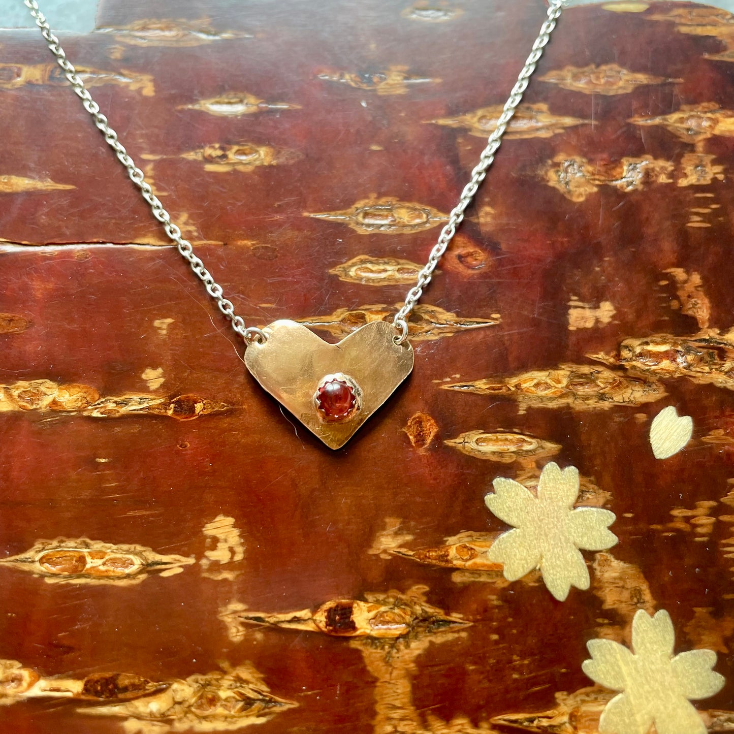 Garnet & Brass Heart Necklace