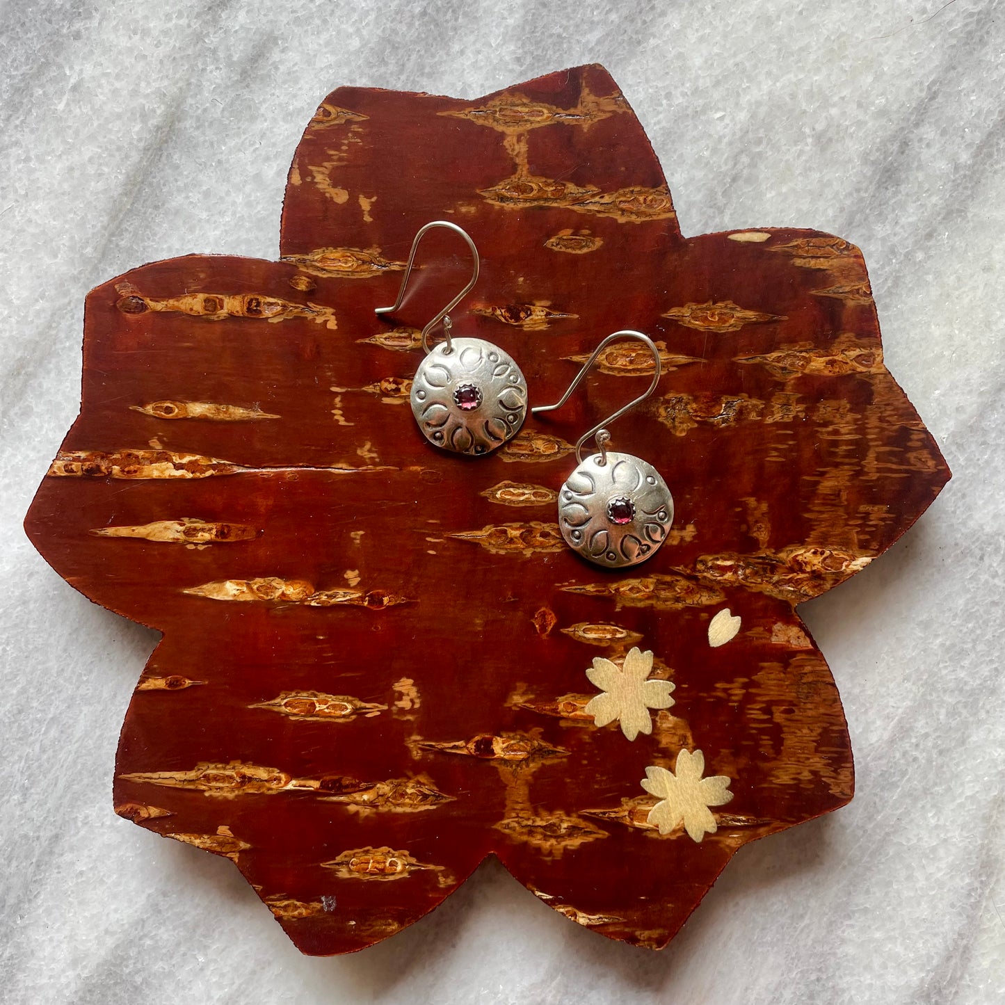 Garnet Stamped Sterling Silver Earrings