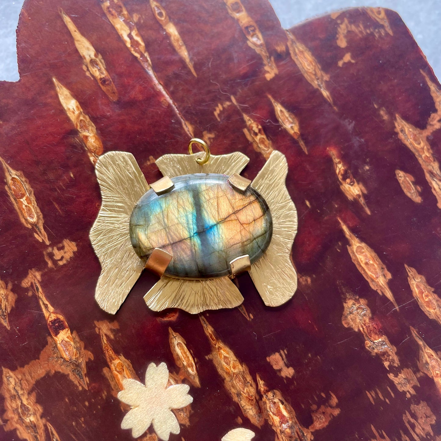 Dragon Eye Labradorite & Brass Pendant