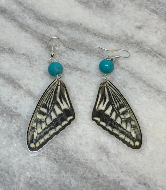 Black & White Real Butterfly Wing Earrings