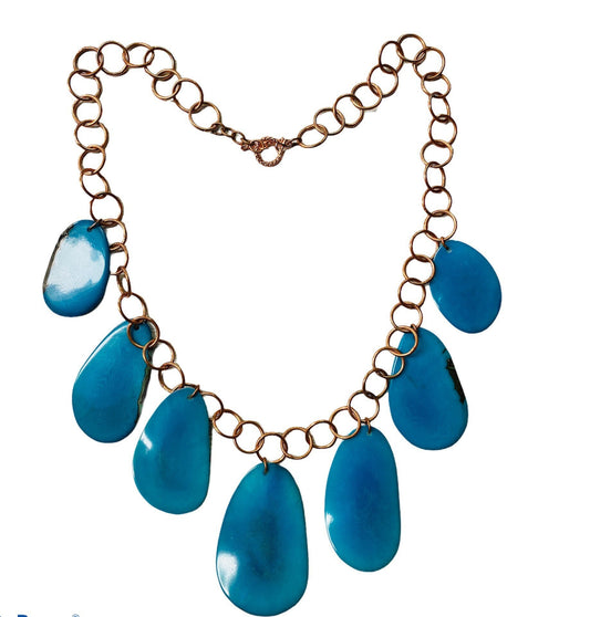 Blue Tagua & Cooper Necklace