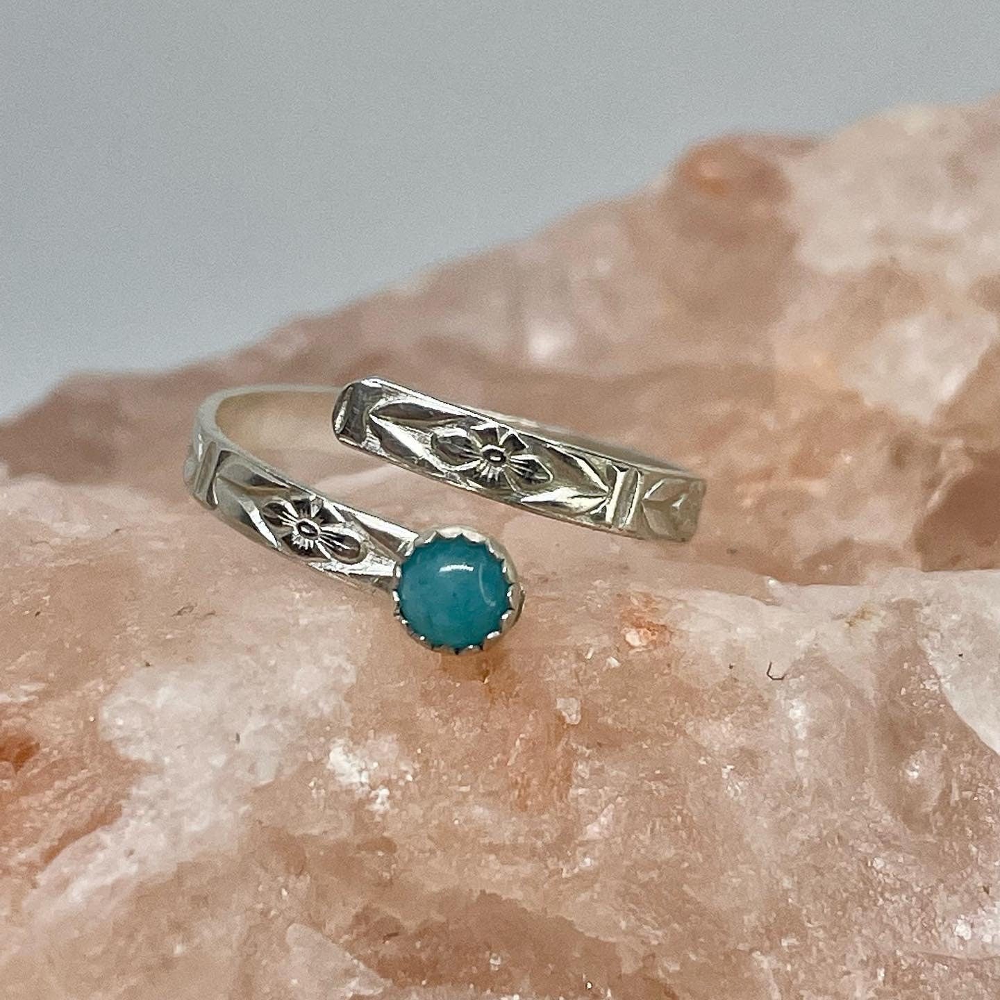 Amazonite Blue Sterling Silver Adjustable Ring