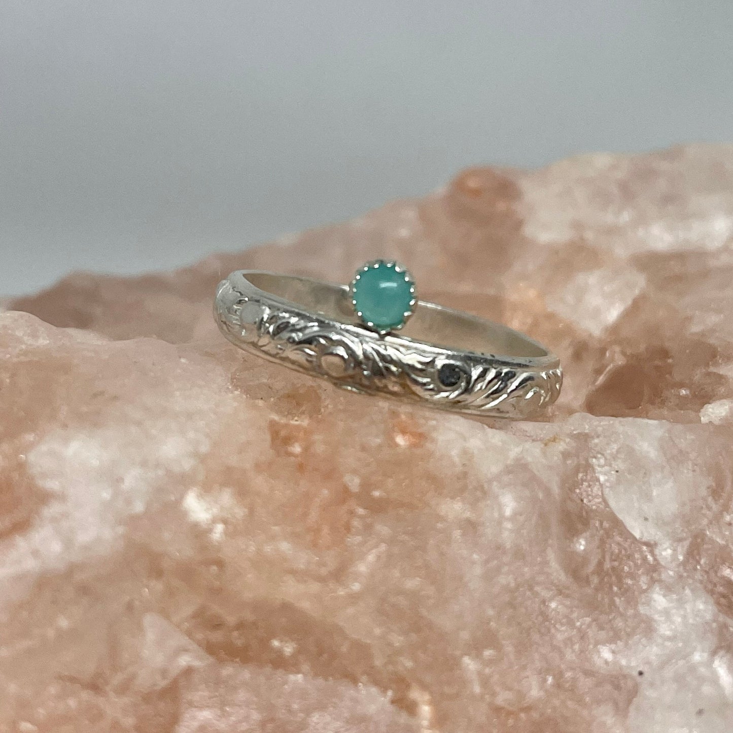 Amazonite Pattern Sterling Silver Band Ring