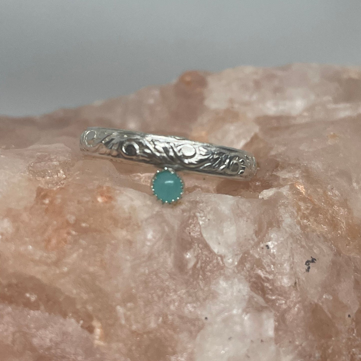 Amazonite Pattern Sterling Silver Band Ring