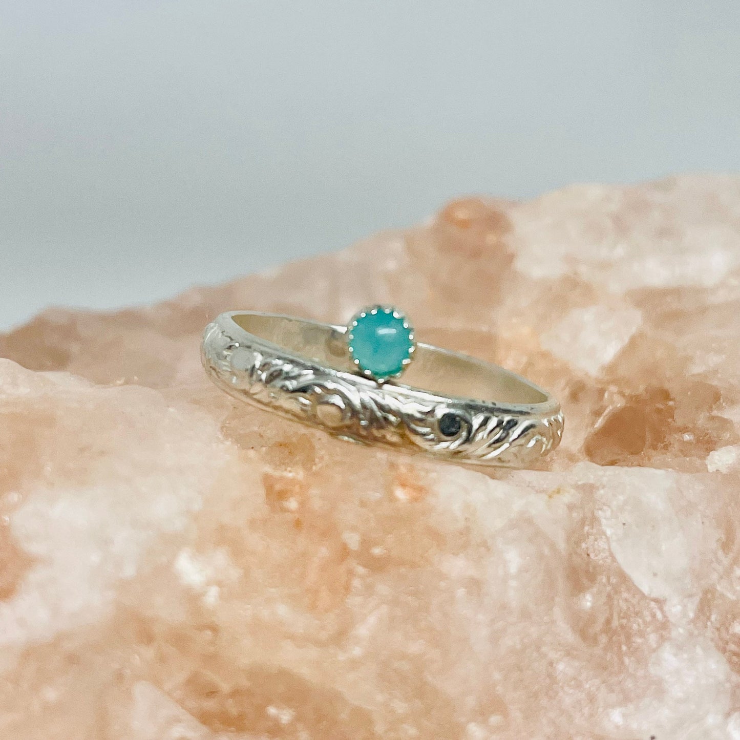 Amazonite Pattern Sterling Silver Band Ring