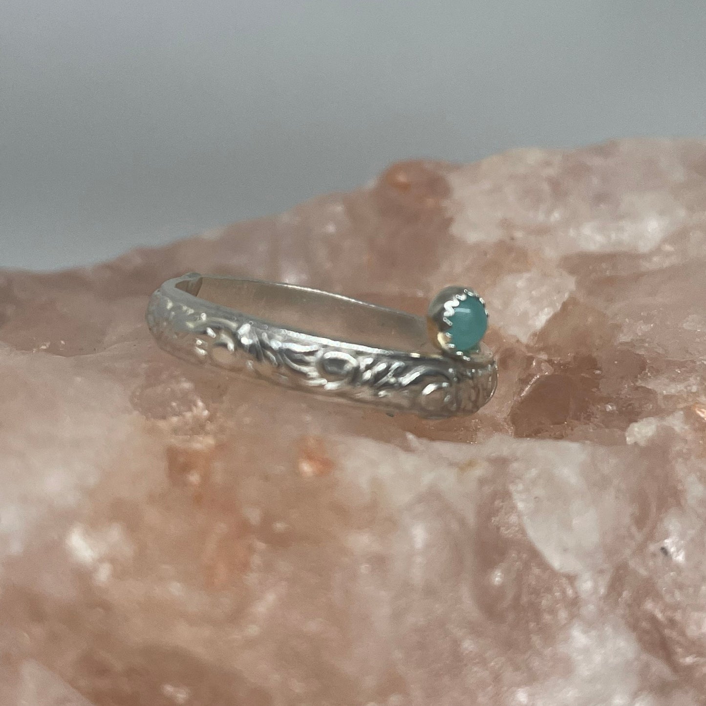 Amazonite Pattern Sterling Silver Band Ring