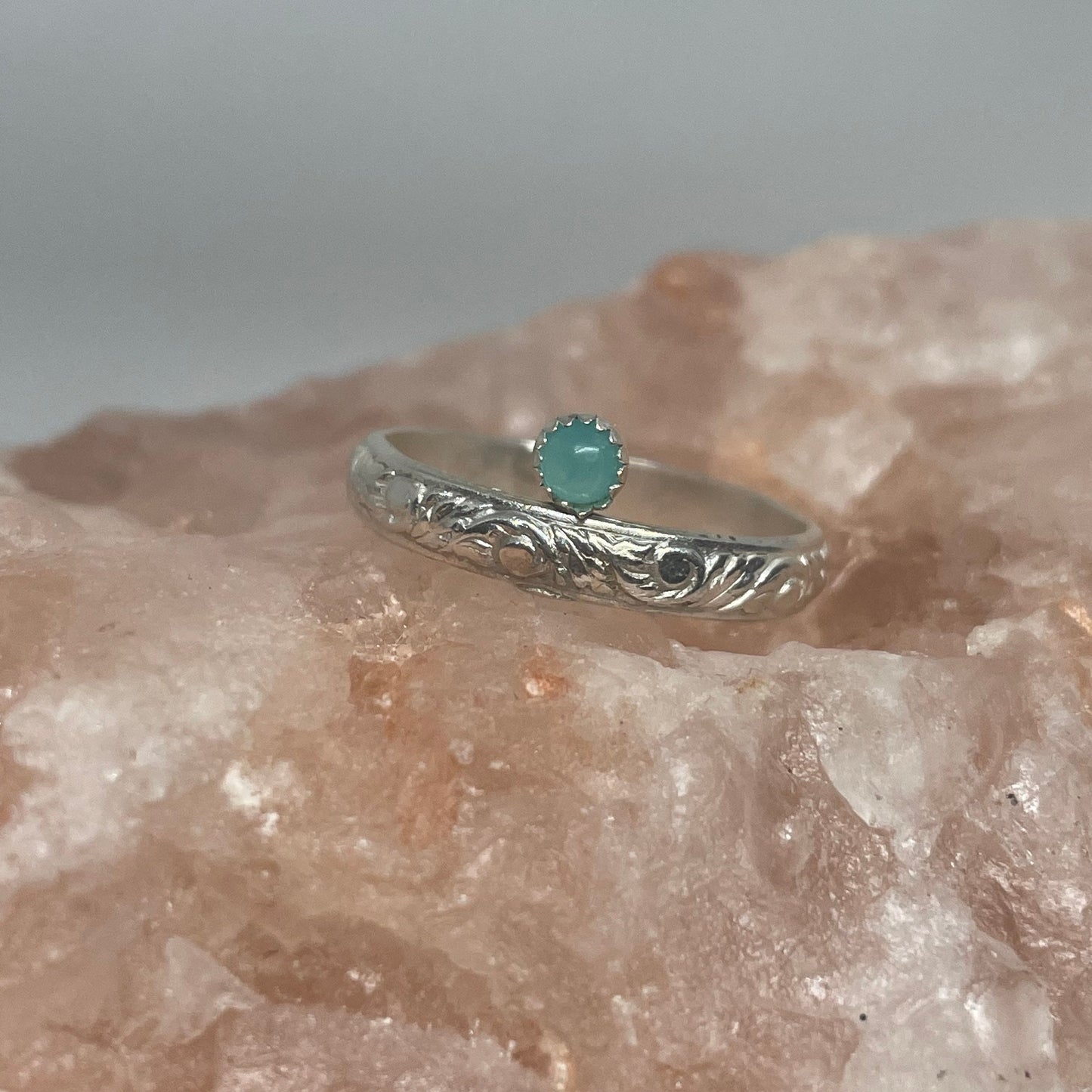 Amazonite Pattern Sterling Silver Band Ring