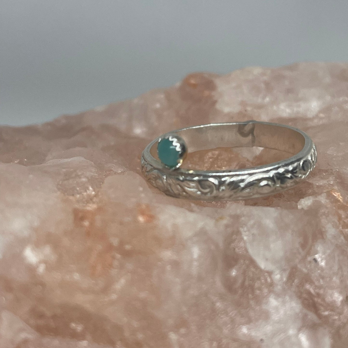 Amazonite Pattern Sterling Silver Band Ring