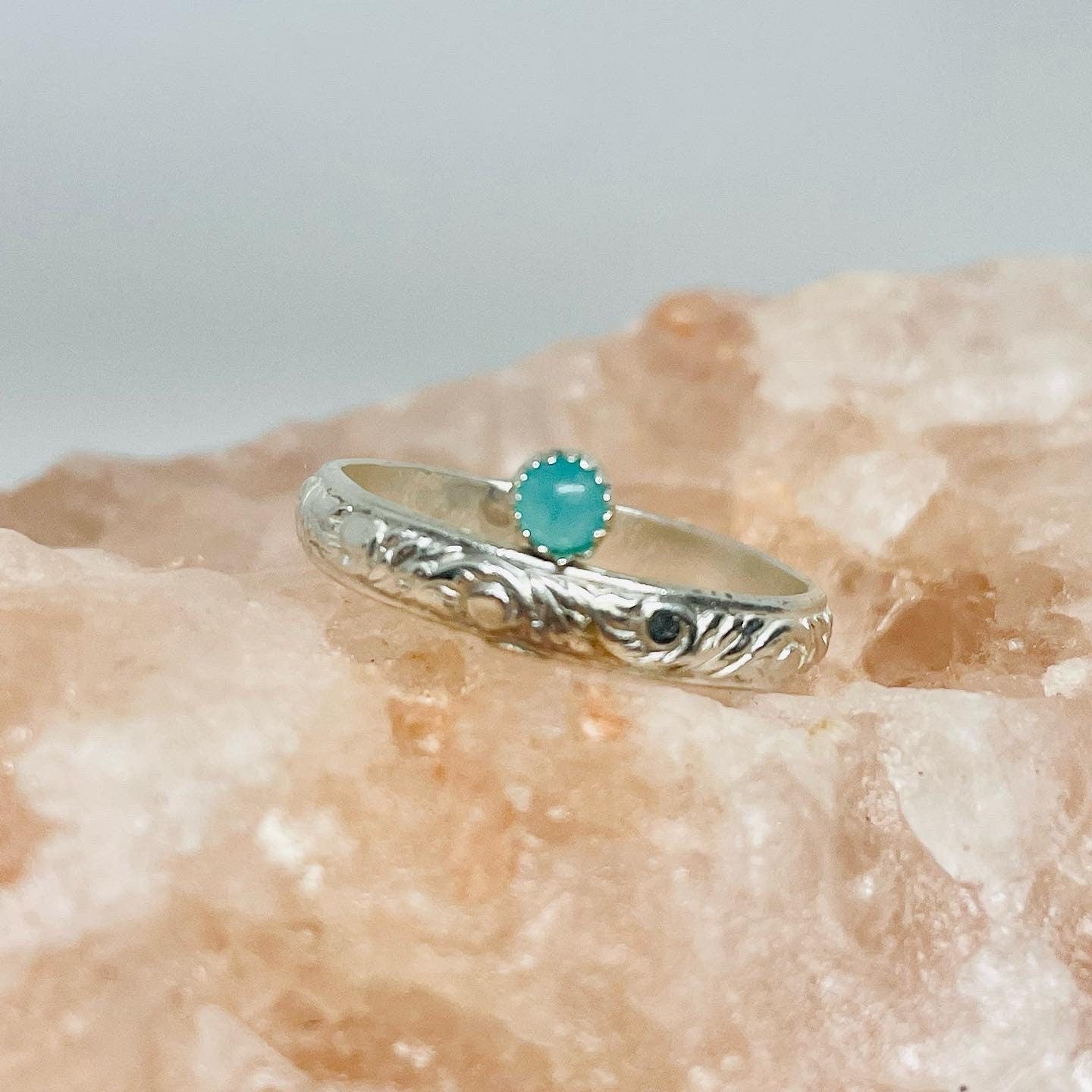 Amazonite Pattern Sterling Silver Band Ring