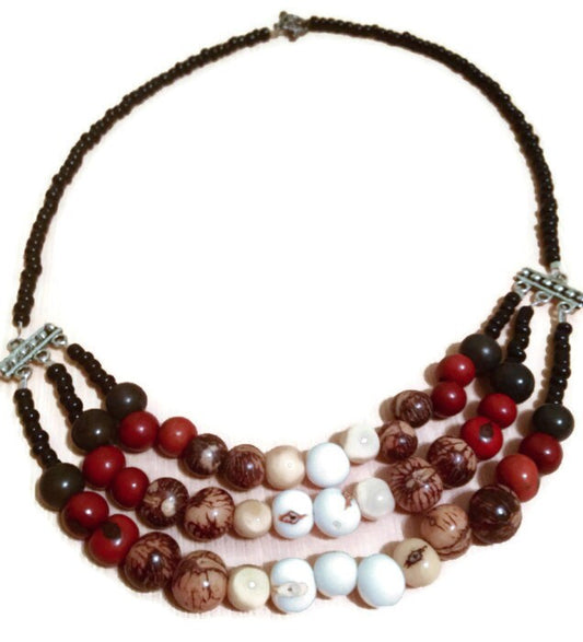 Three strand natural colored Acai necklace