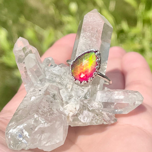 Pink Aurora Opal Sterling Silver Ring