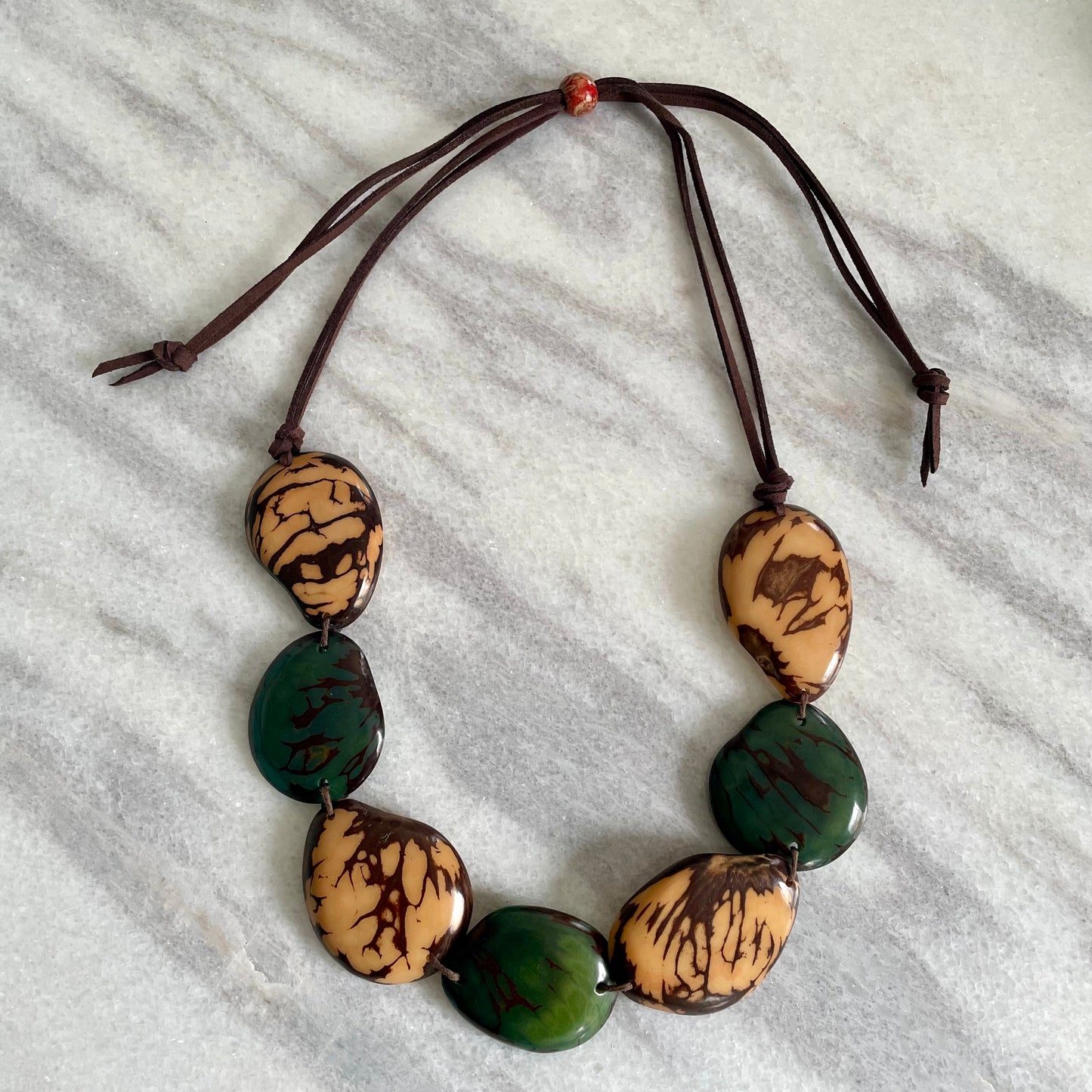 Marble Tagua Nut Adjustable Necklace