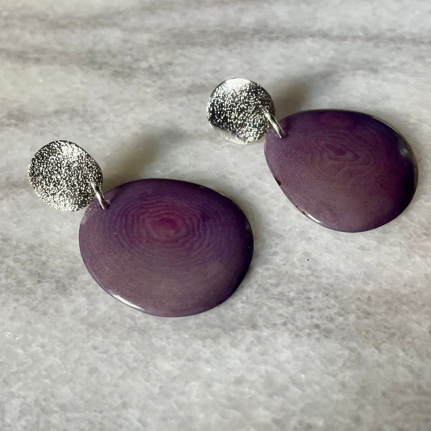 Tagua Earrings with Textured Stud posts