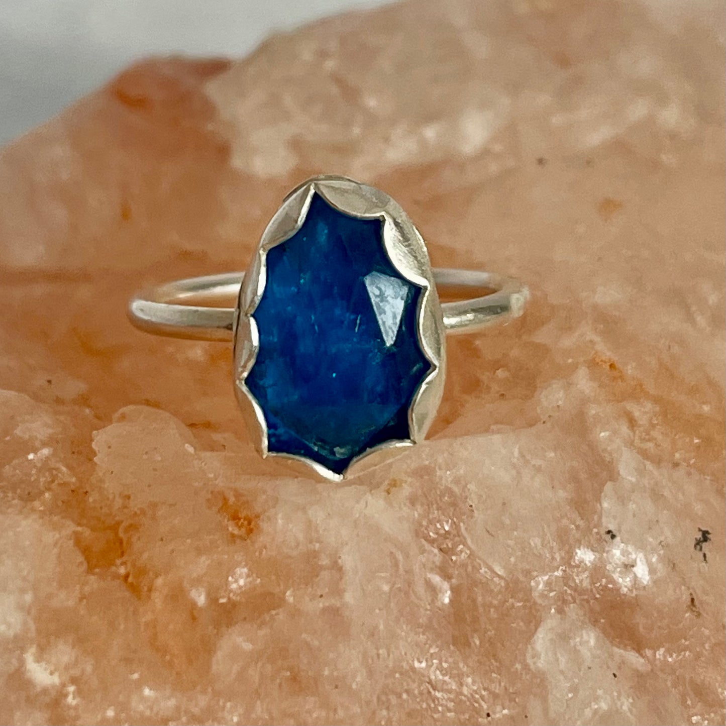 Neon Cerulean Blue Apatite Sterling Silver Ring