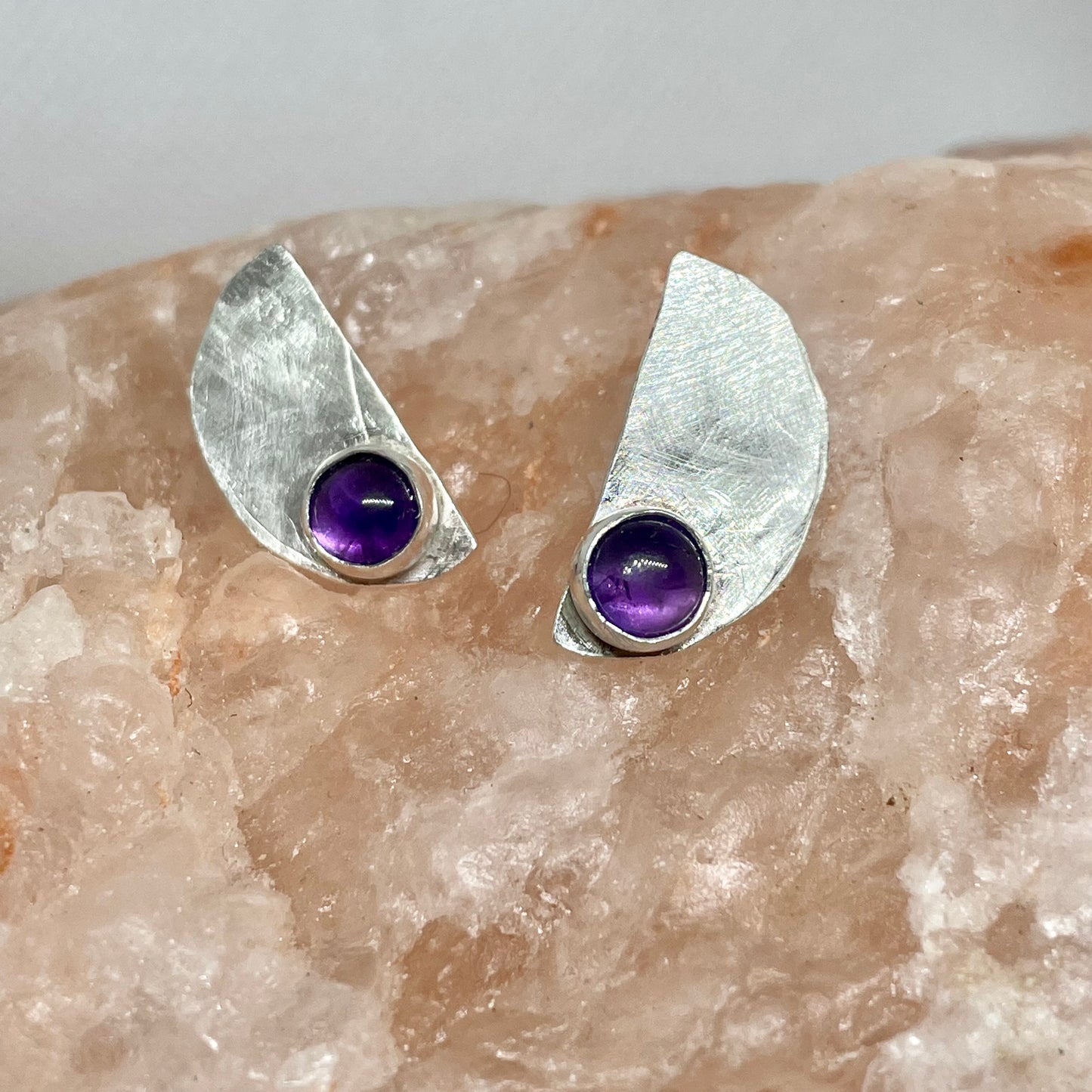 Amethyst Half Moon Earrings