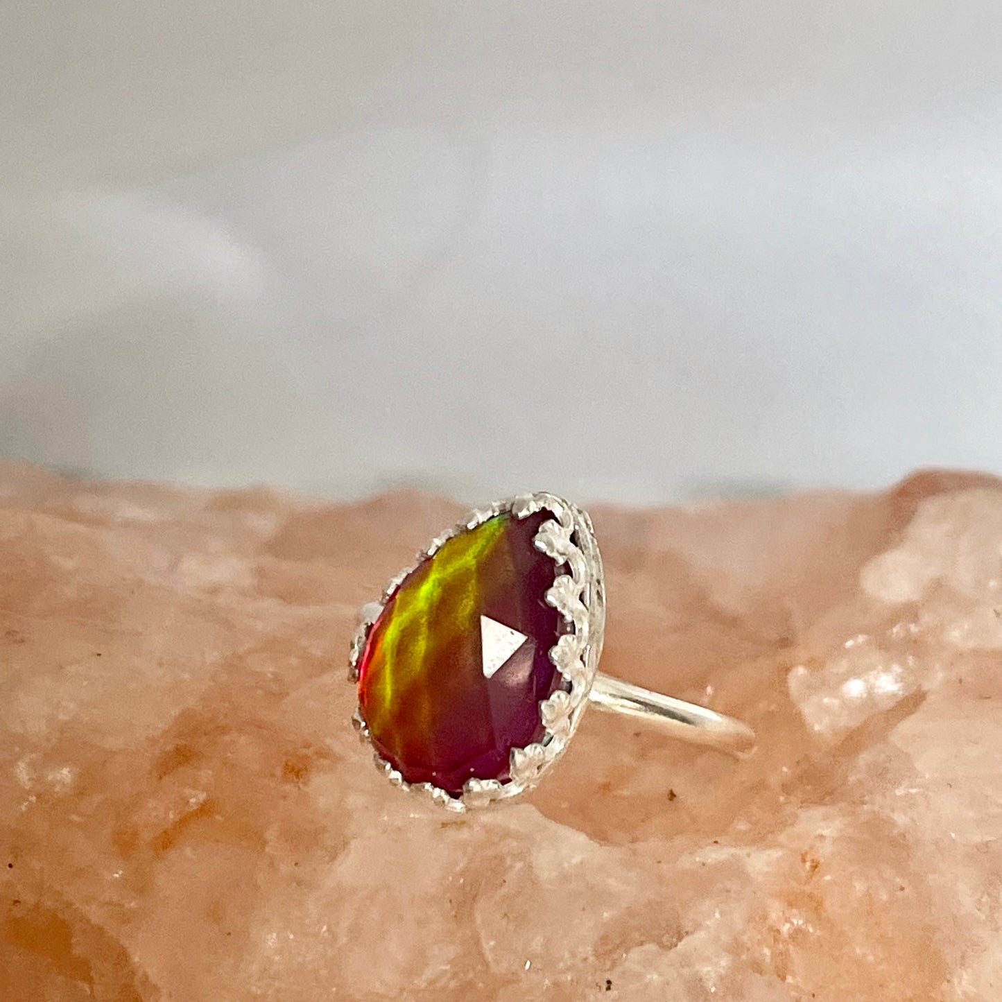 Pink Aurora Opal Sterling Silver Ring