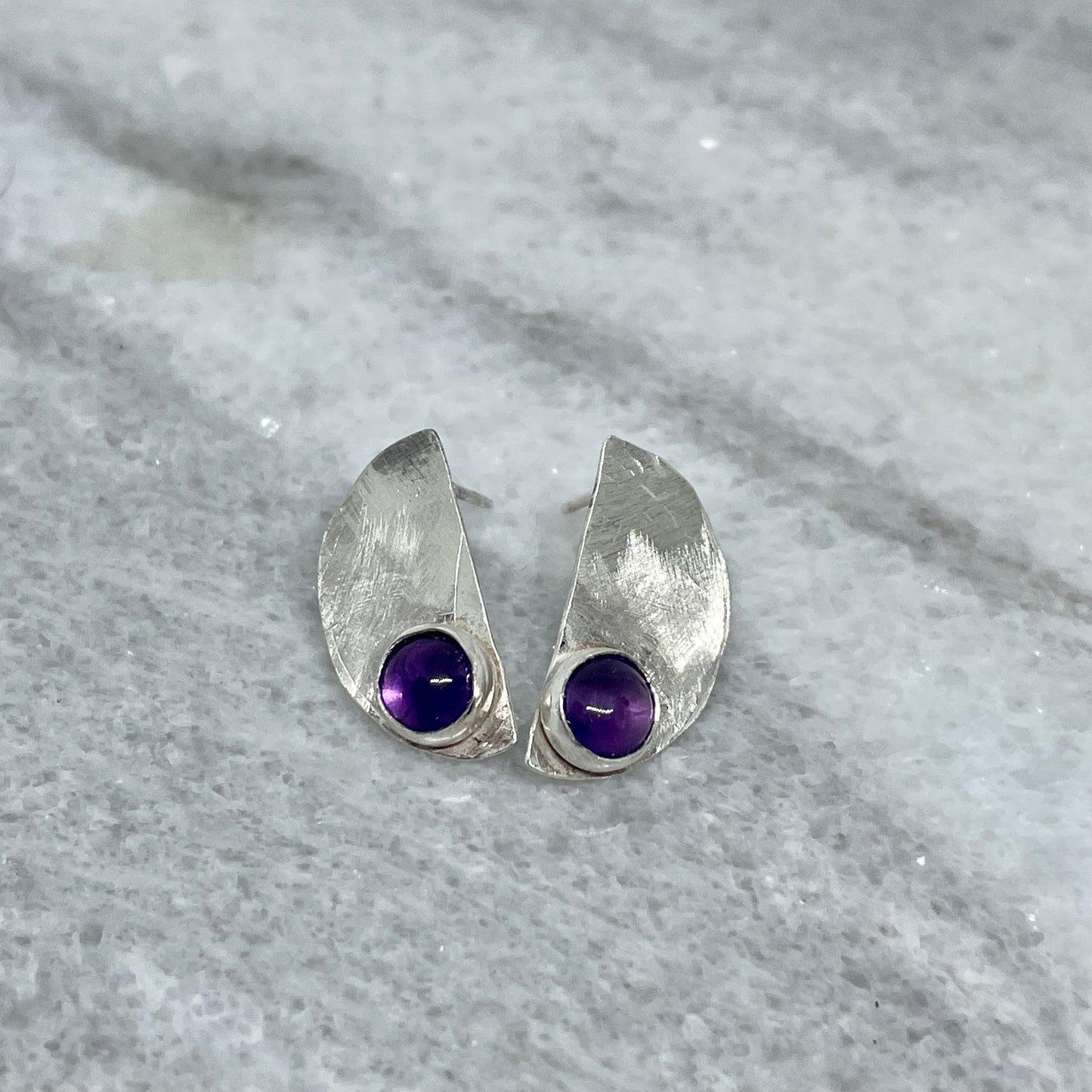 Amethyst Half Moon Earrings