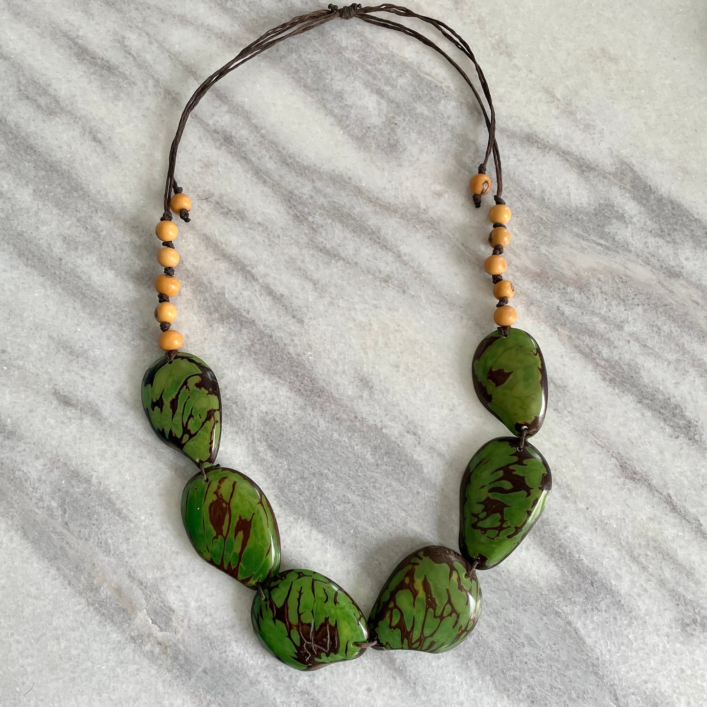 Marble Tagua Nut Adjustable Necklace