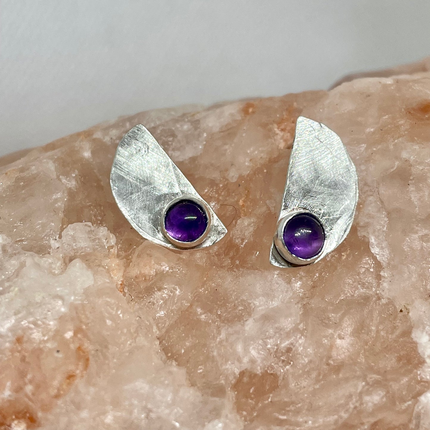 Amethyst Half Moon Earrings