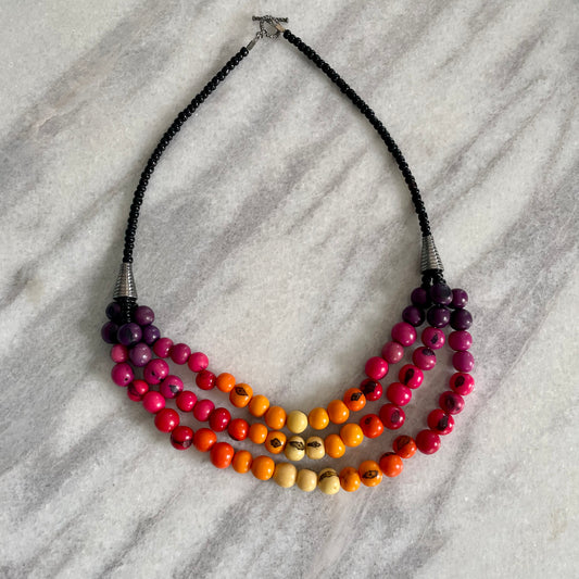 Three strand Pink colored Acai necklace