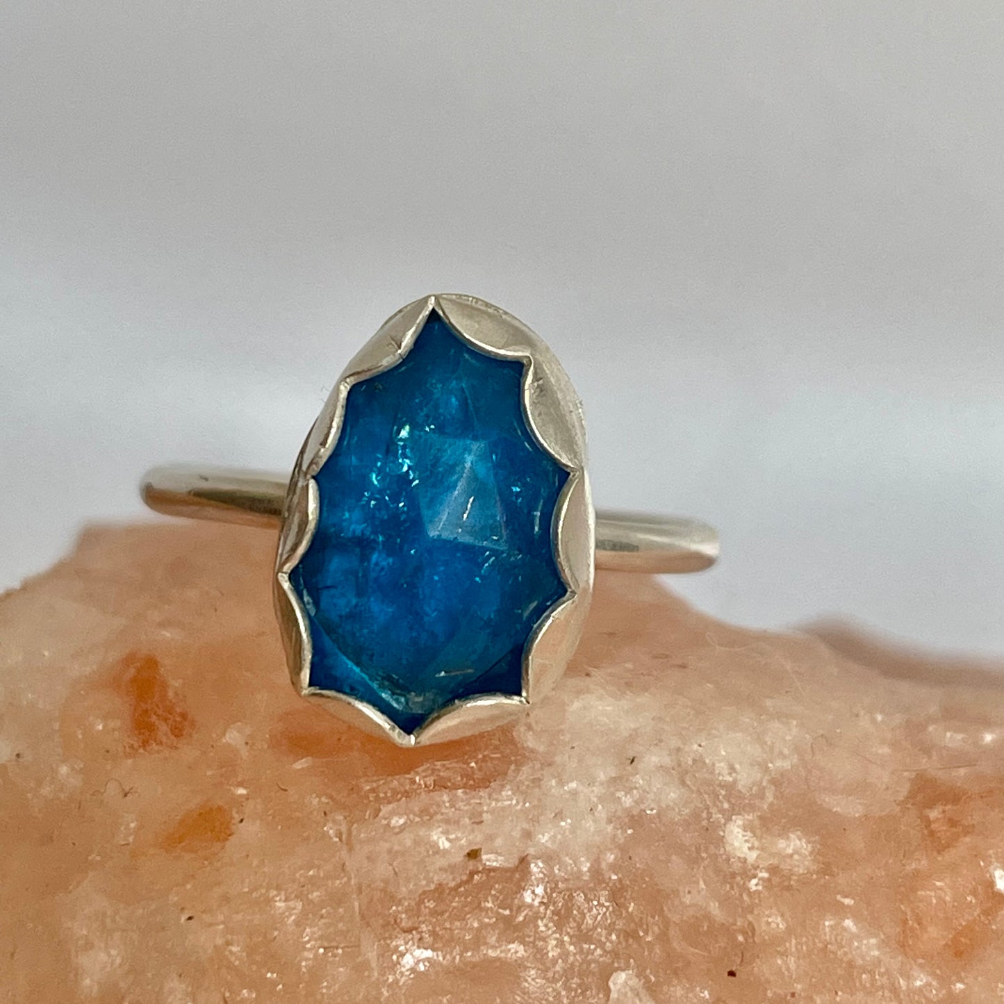 Neon Cerulean Blue Apatite Sterling Silver Ring