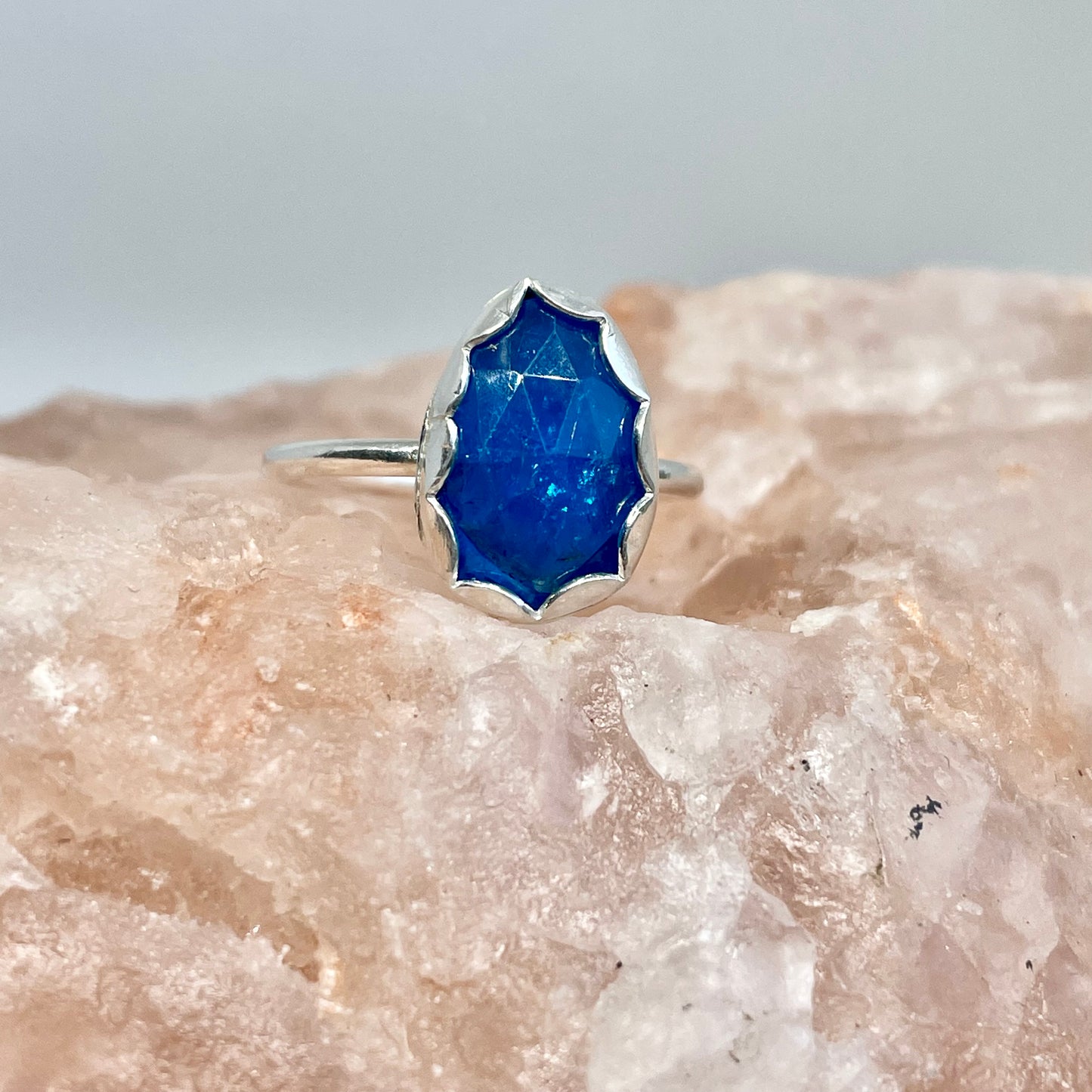 Neon Cerulean Blue Apatite Sterling Silver Ring