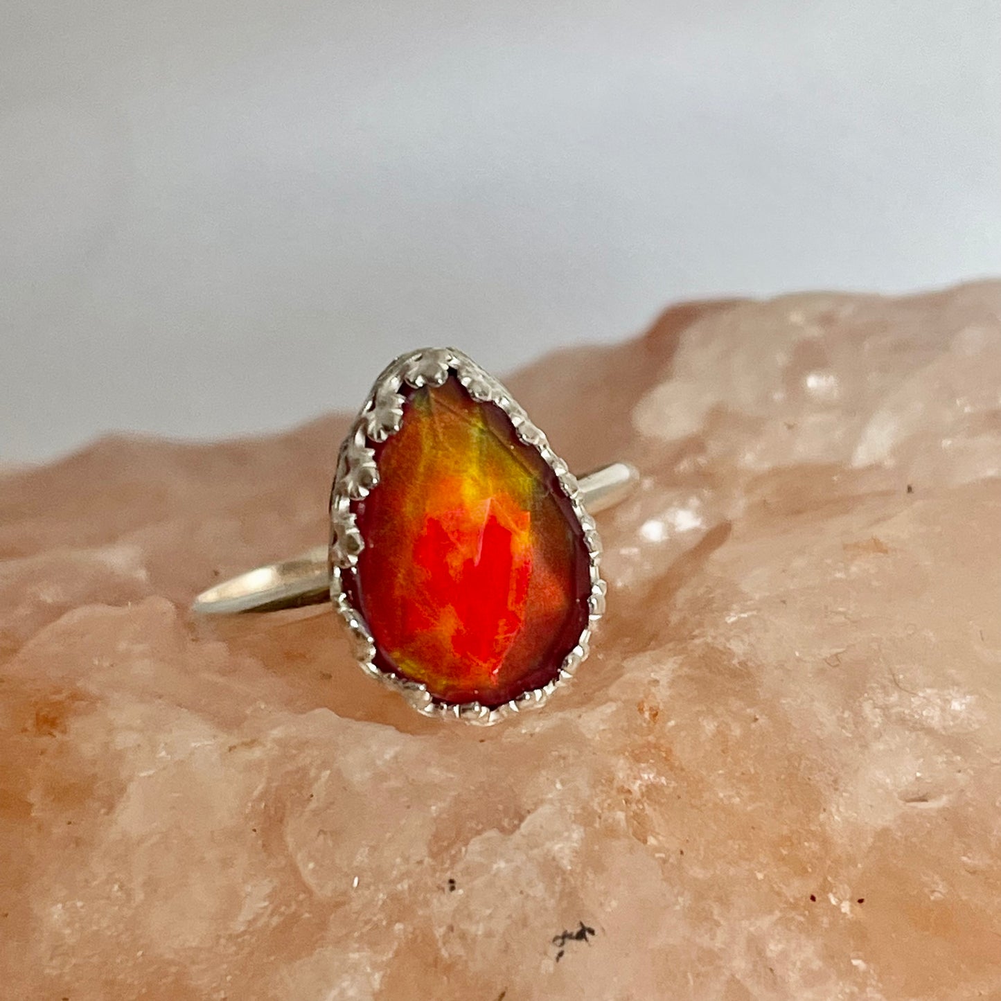 Pink Aurora Opal Sterling Silver Ring