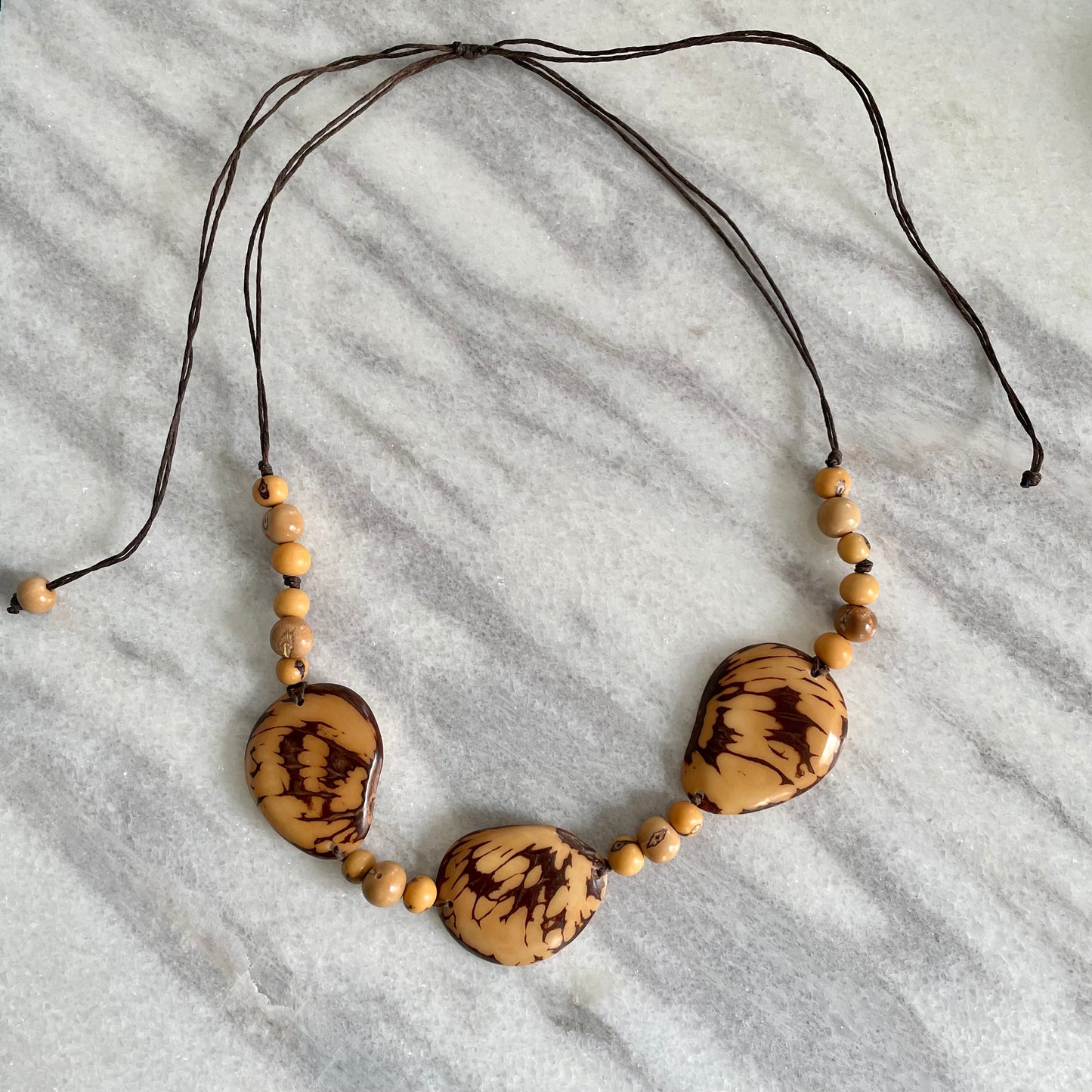 Marble Tagua Nut Adjustable Necklace