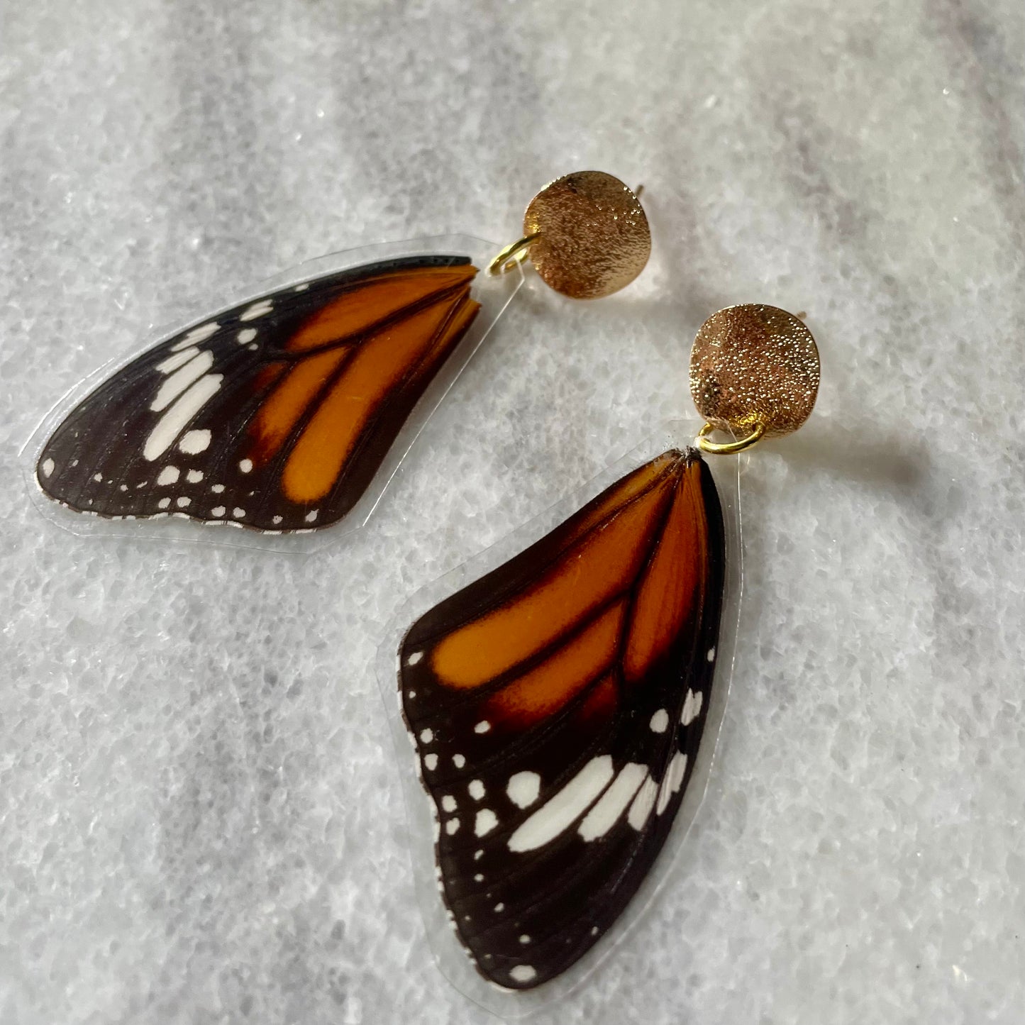 Textured Gold & Real Monarch Butterfly Wing Earrings