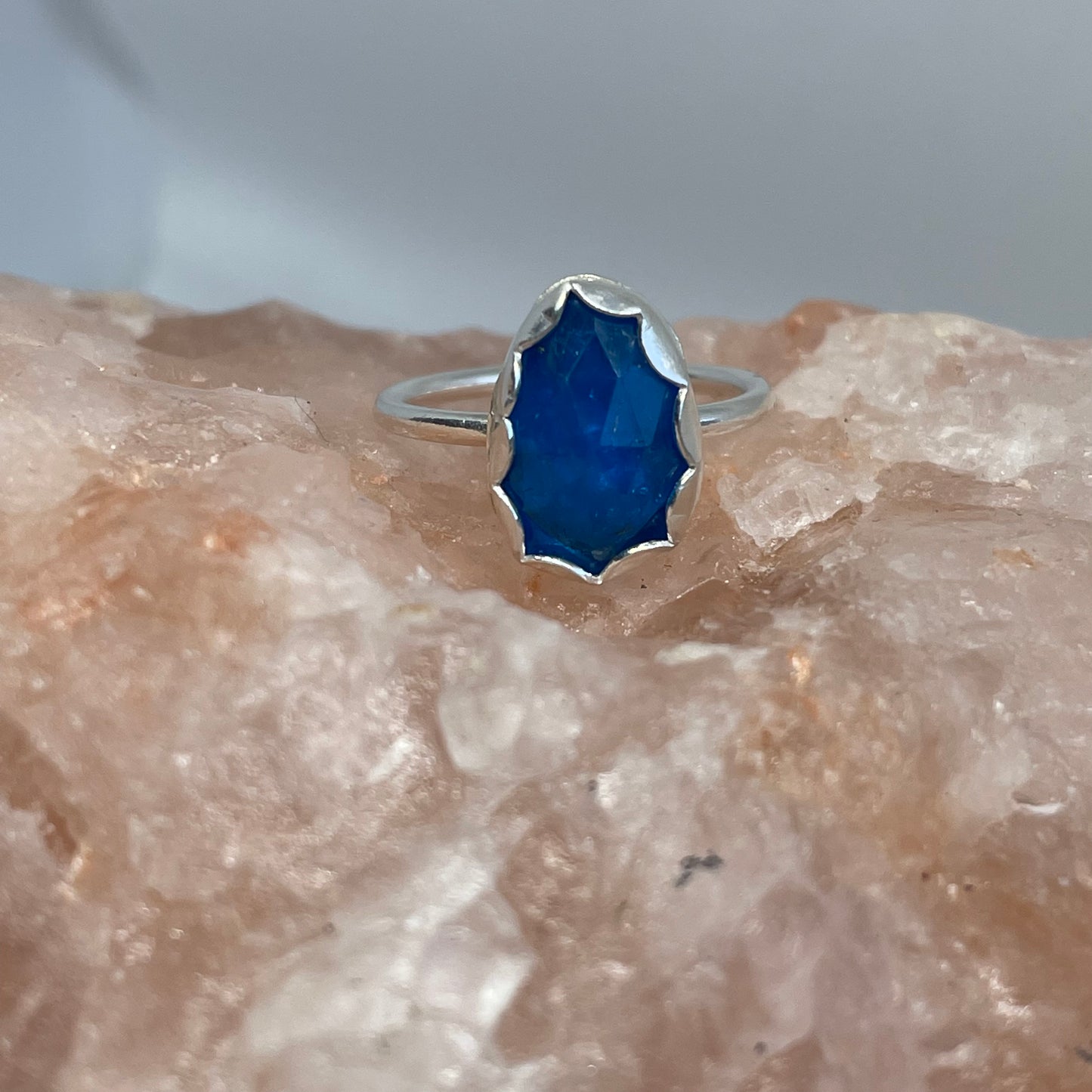 Neon Cerulean Blue Apatite Sterling Silver Ring