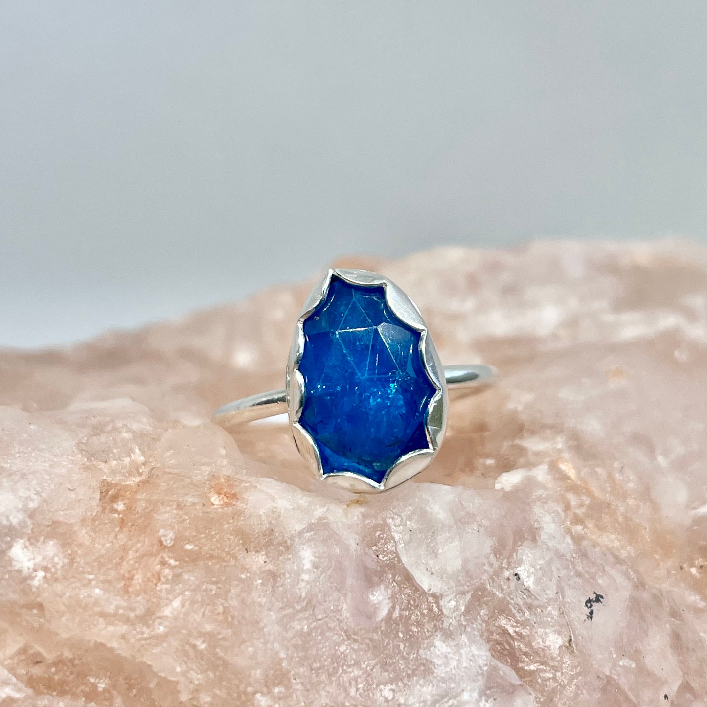 Neon Cerulean Blue Apatite Sterling Silver Ring