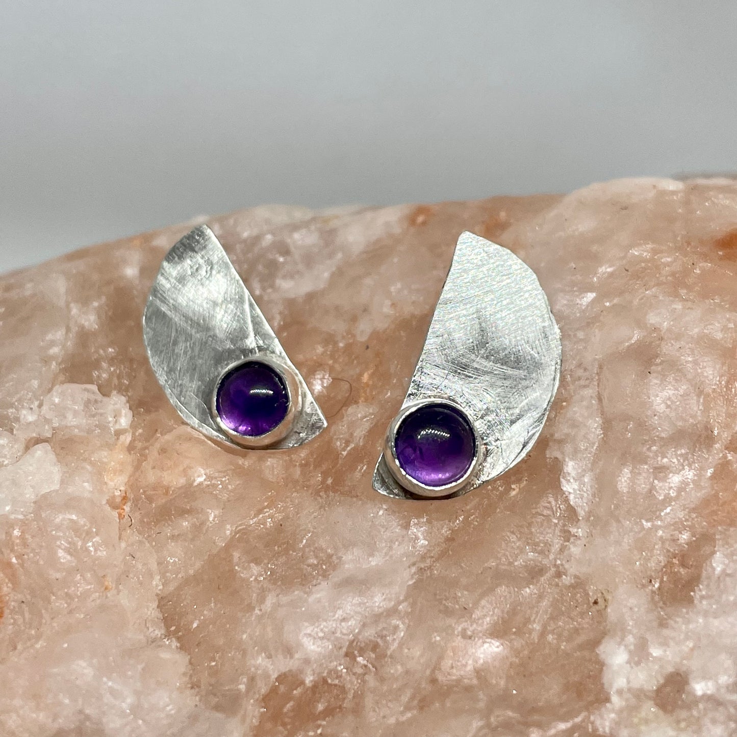 Amethyst Half Moon Earrings