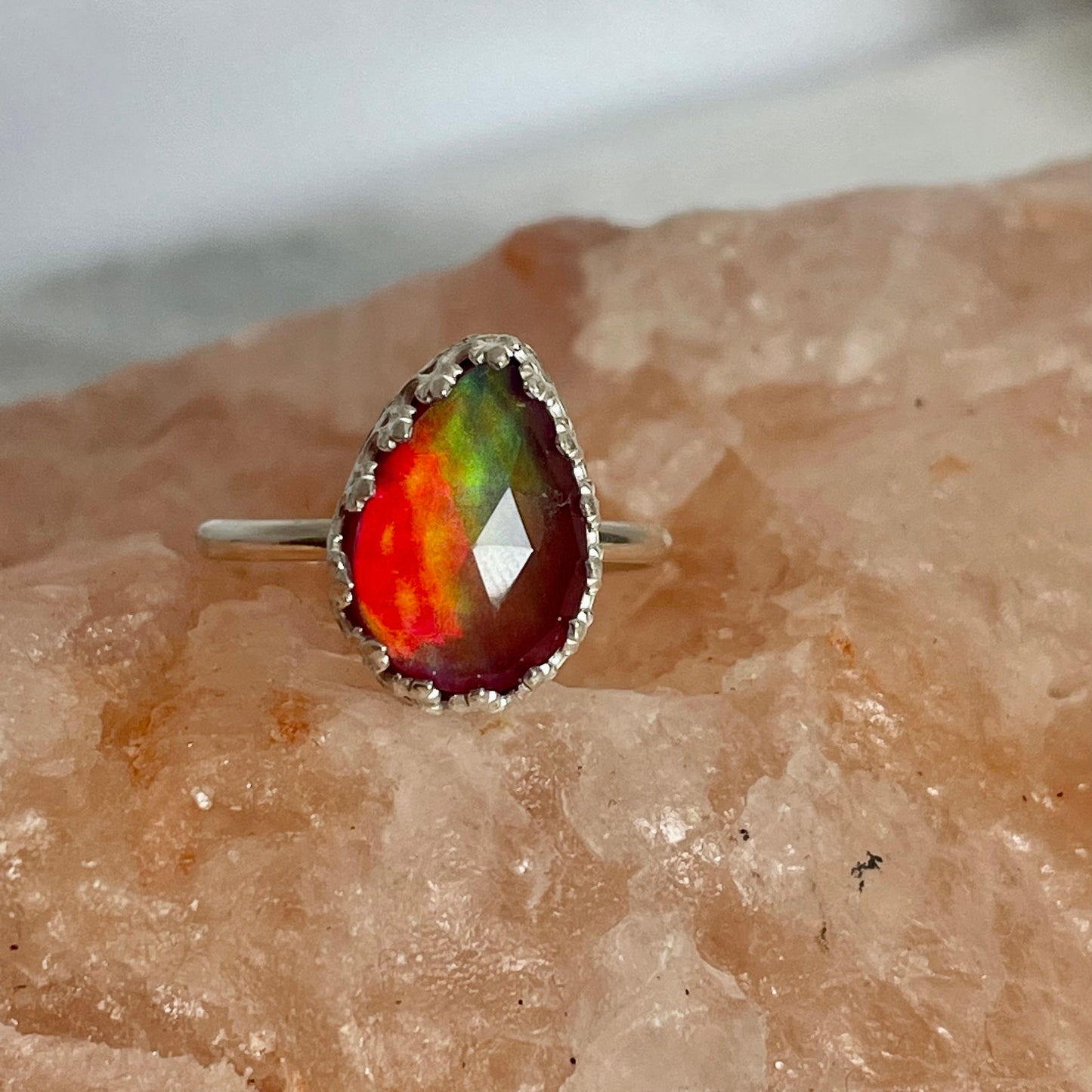 Pink Aurora Opal Sterling Silver Ring