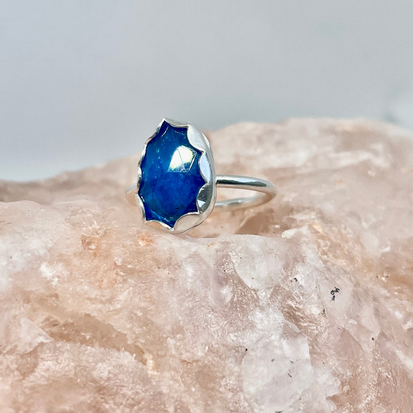 Neon Cerulean Blue Apatite Sterling Silver Ring