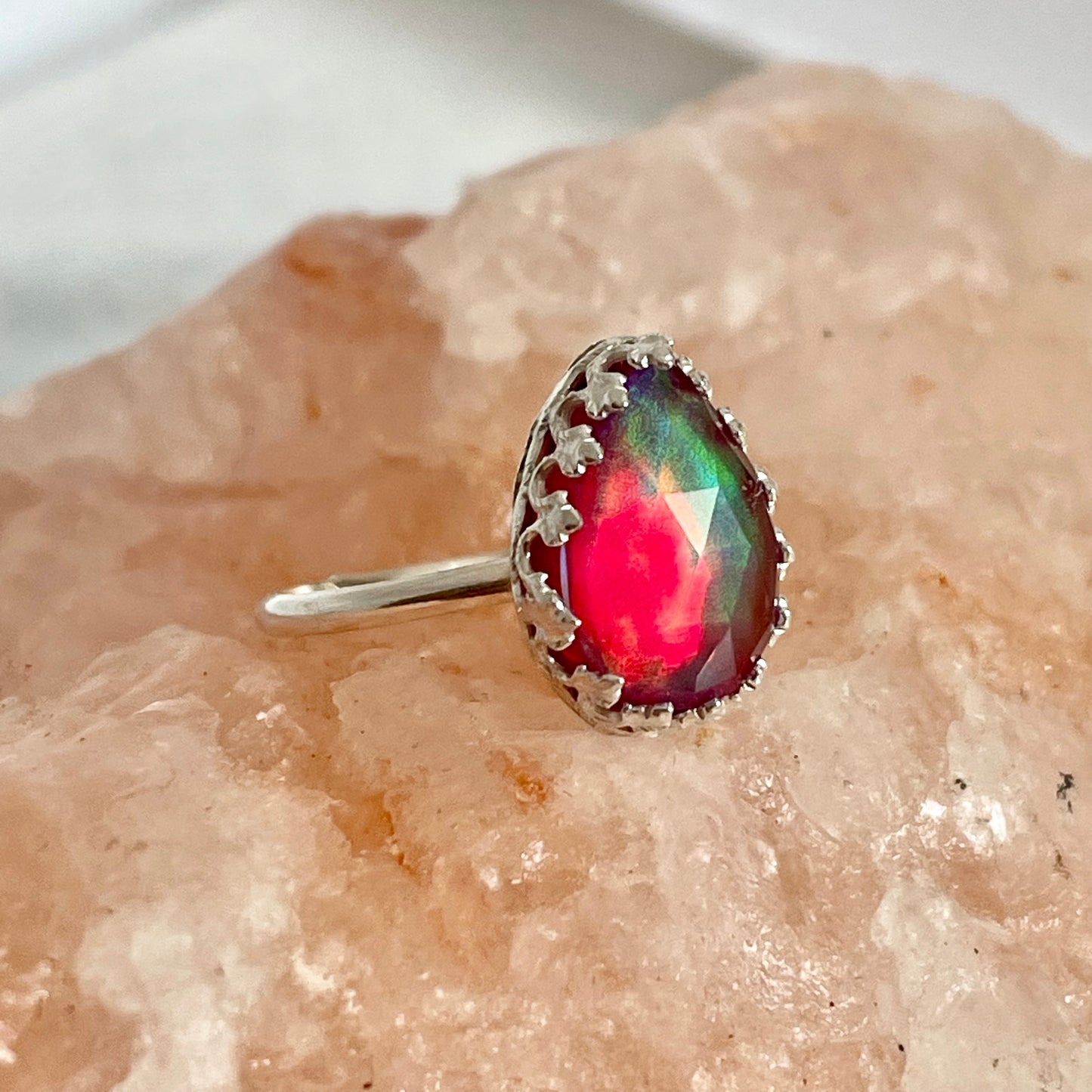 Pink Aurora Opal Sterling Silver Ring